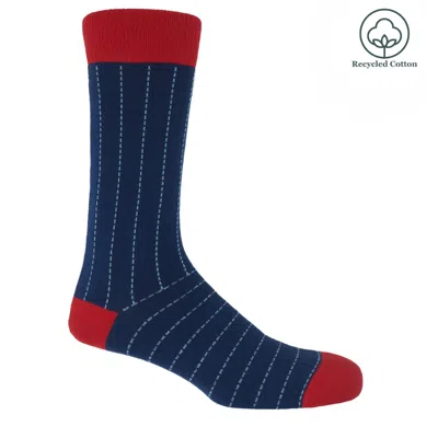 Peper Harow - Made In England Blue Dash Men's Socks - Navy