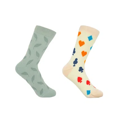 Peper Harow - Made In England Blue Leaf Mint & Royal Flush Beige Women's Socks Bundle In Multi