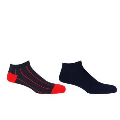 Peper Harow - Made In England Blue Pin Stripe Navy & Classic Royal Navy Men's Trainer Socks Bundle