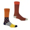 Peper Harow - Made In England Burnt Orange Mayfair & Bumblebee Hilltop Men's Socks 2 Pack In Multi