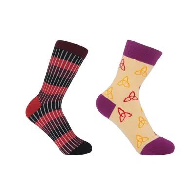 Peper Harow - Made In England Chord Red & Tri Beige Women's Socks Bundle In Multi
