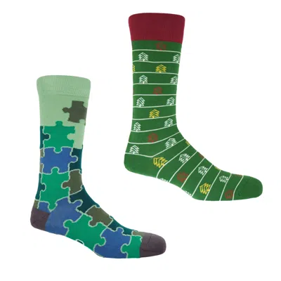 Peper Harow - Made In England Christmas Tree Green & Jigsaw Green Men's Socks Bundle