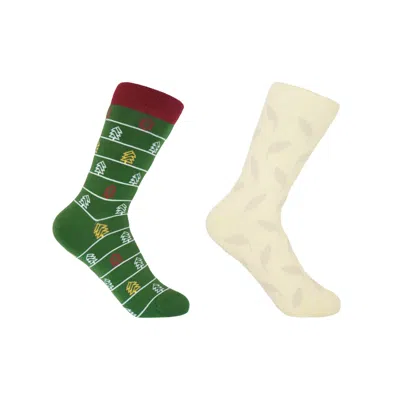 Peper Harow - Made In England Christmas Tree Green & Leaf Cream Women's Socks Bundle