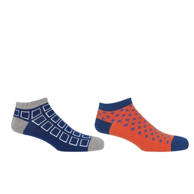 Peper Harow - Made In England Crosslet Orange & Cube Blue Men's Trainer Socks Bundle In Multi