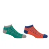 Peper Harow - Made In England Crosslet Orange & Cube Teal Men's Trainer Socks Bundle In Multi