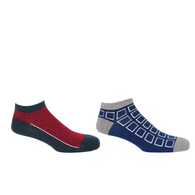 Peper Harow - Made In England Cube Blue & Polka Denim Men's Trainer Socks Bundle In Multi