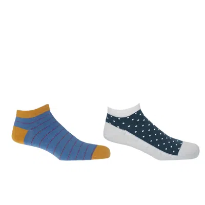 Peper Harow - Made In England Dash Blue & Polka White Men's Trainer Socks Bundle In Multi