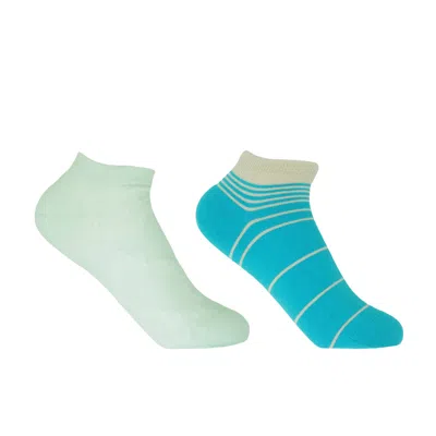 Peper Harow - Made In England Delicate Celeste & Retro Blue Women's Trainer Socks Bundle In Multi