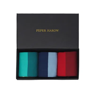Peper Harow - Made In England Blockstripe Men's Gift Box 3 Pair Set In Red