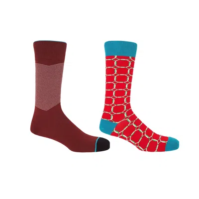 Peper Harow - Made In England Garnet Chevron & Red Linked Men's Socks Two Pack