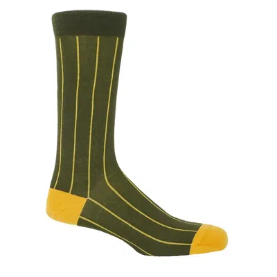 Peper Harow - Made In England Green Pin Stripe Men's Socks