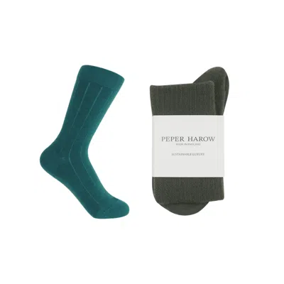 Peper Harow - Made In England Green Women's Cashmere & Wool Boot Socks Bundle – Teal & Olive