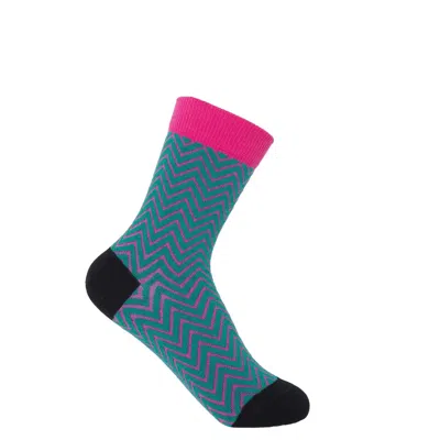 Peper Harow - Made In England Green Zigzag Women's Socks - Teal