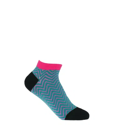 Peper Harow - Made In England Green Zigzag Women's Trainer Socks - Teal