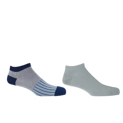 Peper Harow - Made In England Grey Classic Cloud & Oxford Stripe Blue Men's Trainer Socks Bundle In Gray