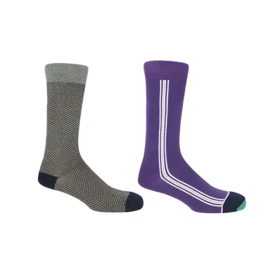 Peper Harow - Made In England Grey Lux Taylor & Purple Andover Men's Socks Two Pack In Gray/purple