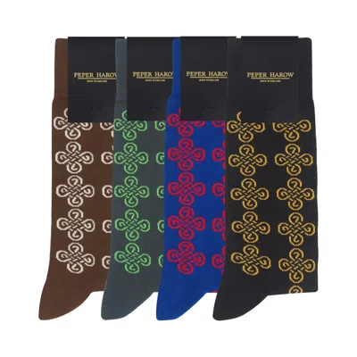 Peper Harow - Made In England Knot Men's Socks Bundle - Heritage In Black/blue/brown/green