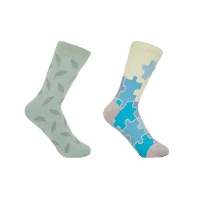 Peper Harow - Made In England Leaf Mint & Jigsaw Blue Women's Socks Bundle In Multi