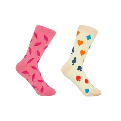 Peper Harow - Made In England Leaf Pink & Royal Flush Beige Women's Socks Bundle In Multi
