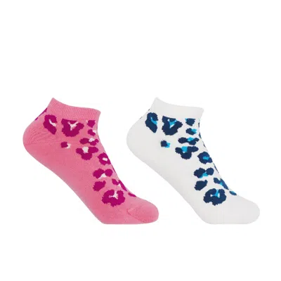 Peper Harow - Made In England Leopard White & Pink Women's Trainer Socks Bundle In Multi
