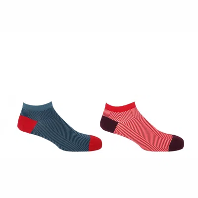 Peper Harow - Made In England Lux Taylor Men's Trainer Socks Bundle - Blue & Red In Multi