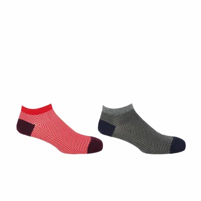 Peper Harow - Made In England Lux Taylor Men's Trainer Socks Bundle - Red & Grey In Multi
