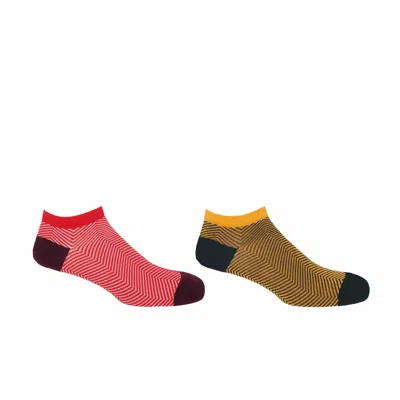 Peper Harow - Made In England Lux Taylor Men's Trainer Socks Bundle - Red & Yellow In Multi