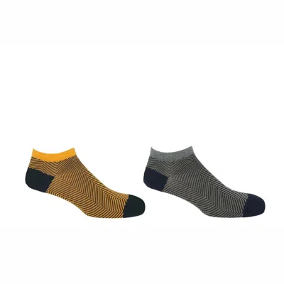 Peper Harow - Made In England Lux Taylor Men's Trainer Socks Bundle - Yellow & Grey In Multi