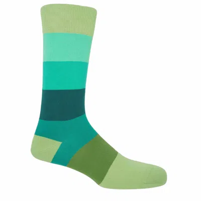 Peper Harow - Made In England Men's Green Block Stripe Men's Socks – Earth