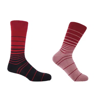 Peper Harow - Made In England Men's His And Hers Retro Stripe Socks - Burgundy & Musk In Red