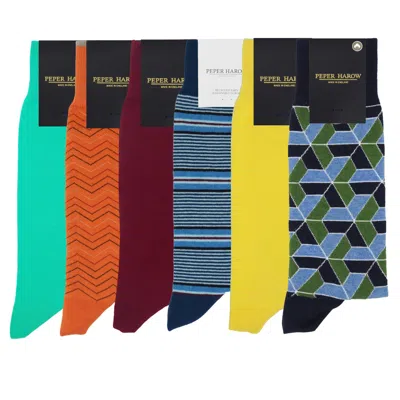 Peper Harow - Made In England Men's Luxury Sock Bundle - Rainbow In Blue/orange/red