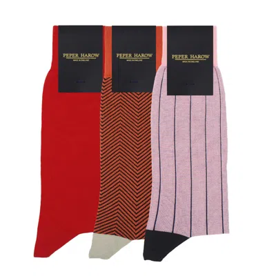 Peper Harow - Made In England Men's Luxury Sock Bundle - Sunset In Orange/pink/red