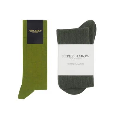 Peper Harow - Made In England Men's Men's Cashmere & Wool Boot Socks Bundle – Green & Olive