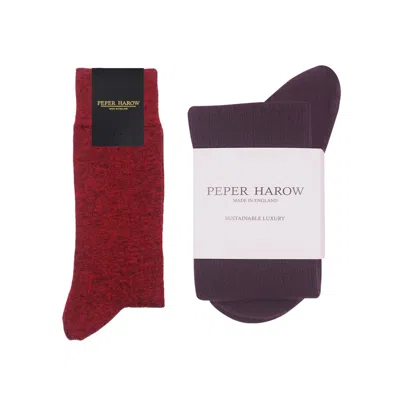 Peper Harow - Made In England Men's Men's Cashmere & Wool Boot Socks Bundle – Red & Purple