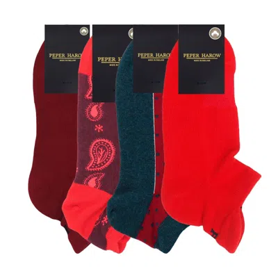 Peper Harow - Made In England Men's Men's Organic Trainer Socks Bundle – Burgundy, Red