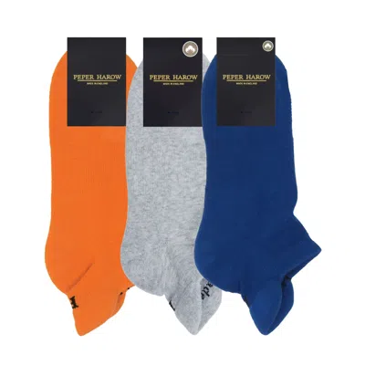 Peper Harow - Made In England Men's Men's Organic Trainer Sport Socks Bundle – Orange, Grey, Blue In Blue/gray/orange