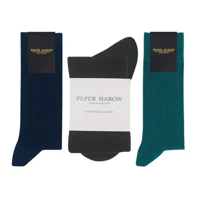 Peper Harow - Made In England Men's Men's Three Pairs Cashmere & Wool Boot Socks – Teal, Navy & Charcoal In Multi
