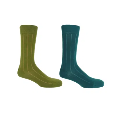 Peper Harow - Made In England Men's Men's Two Pairs Cashmere Socks Bundle – Green & Teal In Multi