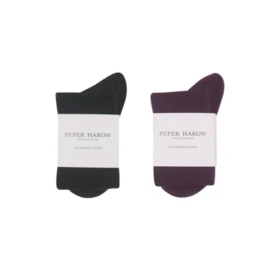Peper Harow - Made In England Men's Men's Two Pairs Wool Socks Bundle – Charcoal & Purple Boot In Multi