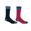 Peper Harow - Made In England Men's Socks Two Pack In Navy Check & Scarlet Disruption In Blue/red