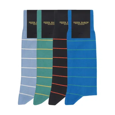 Peper Harow - Made In England Men's Thin Stripe Men's Socks Bundle In Black/blue
