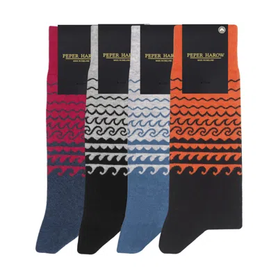 Peper Harow - Made In England Men's Wave Men's Socks Bundle In Blue/gray/orange/red