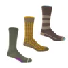 Peper Harow - Made In England Mens Assorted Patterned Socks Three Pair Set In Brown/green/yellow