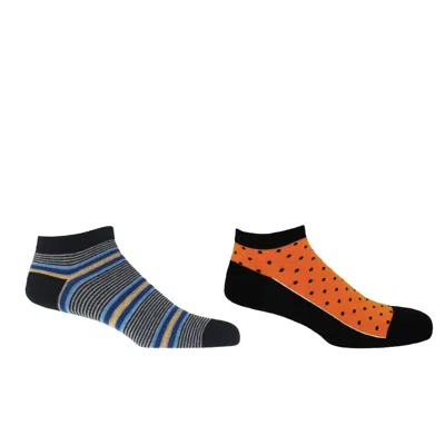 Peper Harow - Made In England Multistripe Black & Polka Orange Men's Trainer Socks Bundle