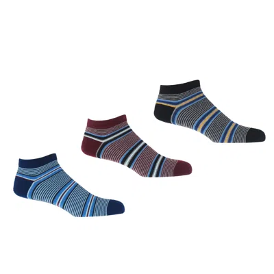 Peper Harow - Made In England Multistripe Men's Trainer Socks Bundle - Navy, Burgundy & Black