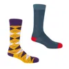 Peper Harow - Made In England Mustard Argyle & Blue Lux Taylor Men's Socks Two Pack In Multi