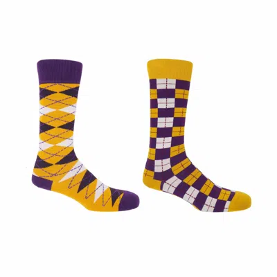 Peper Harow - Made In England Mustard Argyle & Gold Checkmate Men's Socks 2 Pack In Yellow