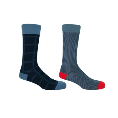 Peper Harow - Made In England Navy Check & Blue Lux Taylor Men's Socks Two Pack