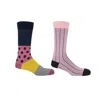 Peper Harow - Made In England Navy Mayfair & Pink Pin Stripe Men's Socks - 2 Pack In Blue/pink