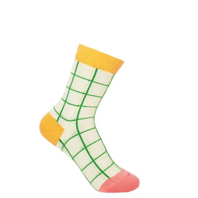 Peper Harow - Made In England Neutrals Grid Women's Socks - Cream In White